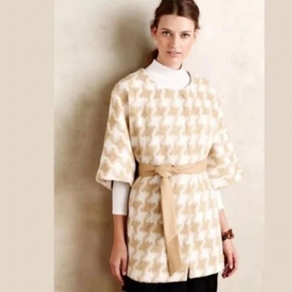 Elevenses Anthropologie Houndstooth wrap coat size M/L - Picture 3 of 8